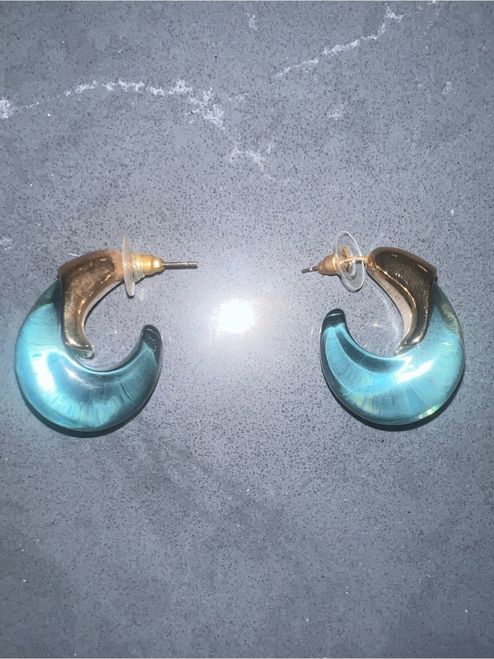 Vici Aqua and Gold Crescent Hoop Earrings - Women Jewelry